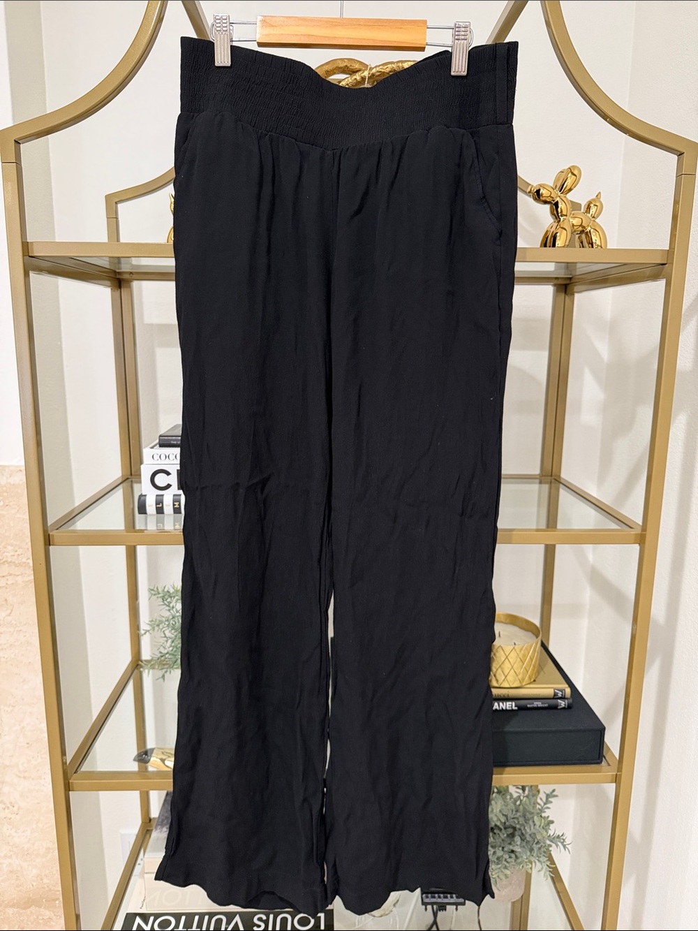 2B Bebe Black Wide-Leg Smocked Waist Pants